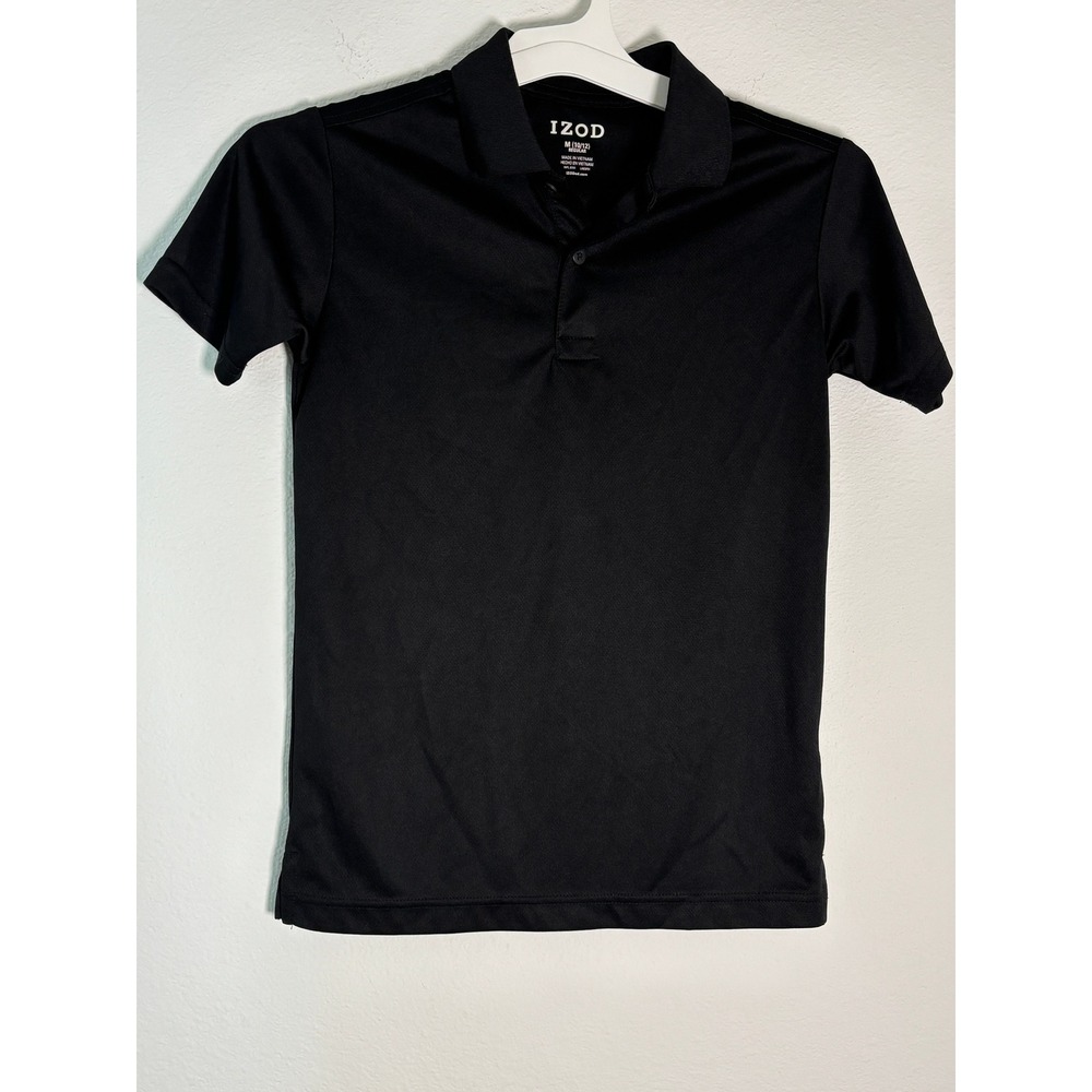 IZOD Boys Black Short Sleeve Polo Shirt Size M 10/12 Regular Performance Mesh